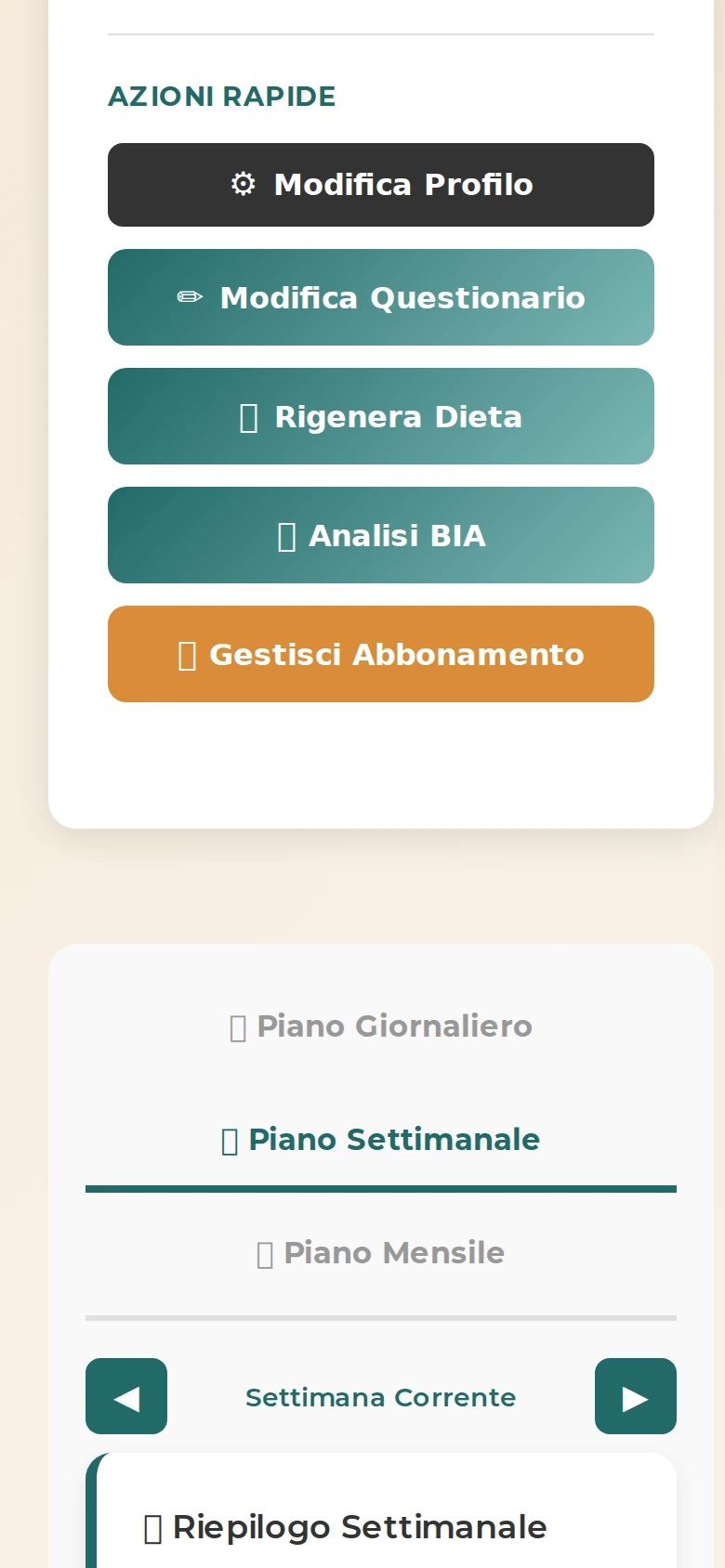 Dashboard Slancio - Sezione Analisi BIA Composizione Corporea