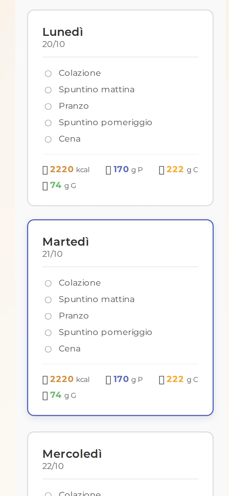 Dashboard Slancio - Piano Dieta Settimanale Personalizzata con AI